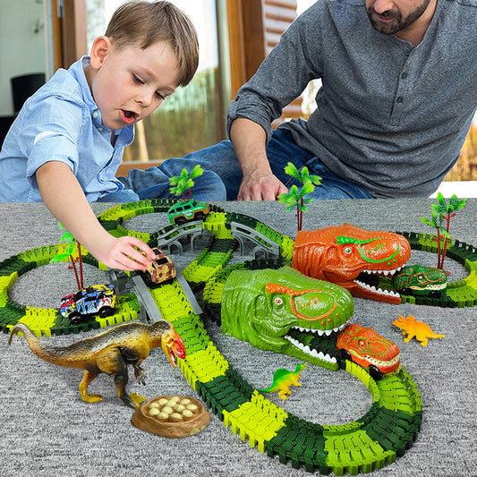 Railway Racing Track Play Set with LED Light Car Dino Toys